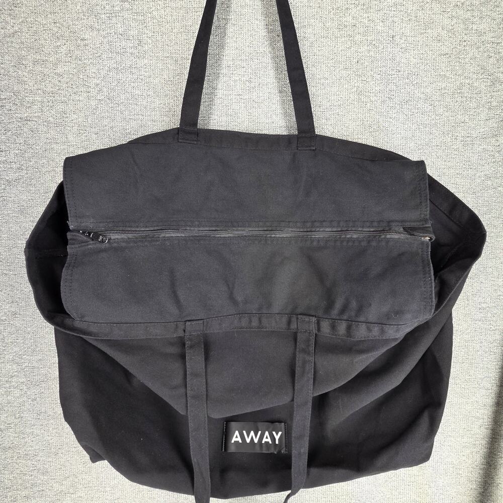 AWAY LARGE BLACK TRAVEL TOTE BAG CANVAS OVERSIZED CARRYALL WITH TOP ZIP CLOSURE - Picture 3 of 10